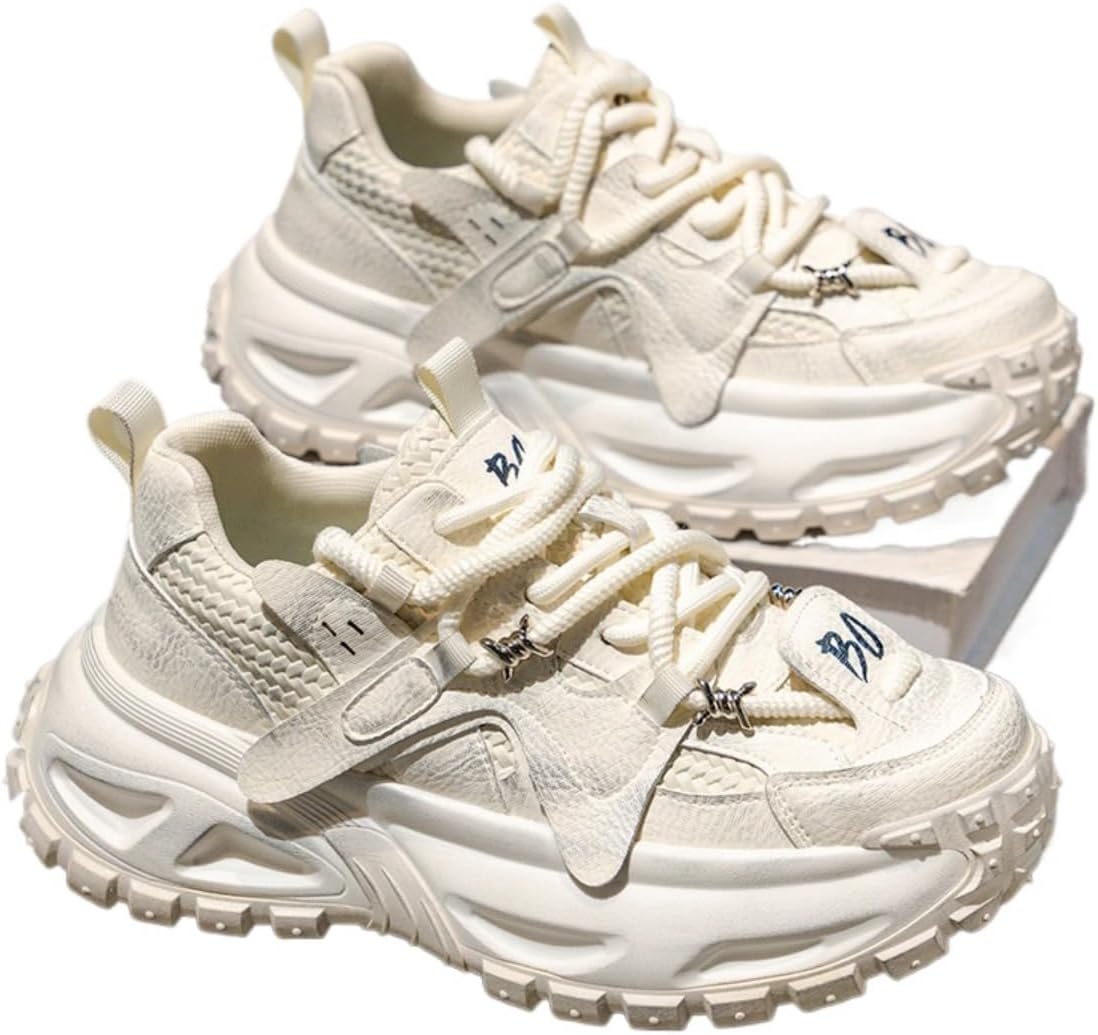 

Стильные мужские кроссовки Y2K из кожи и сетки с высокой производительностью, улучшенным сцеплением и комфортом, идеально подходящие для активного отдыха и повседневной носки, с подъемом каблука 5 см для дополнительного роста Ctkvbmeoi, белый