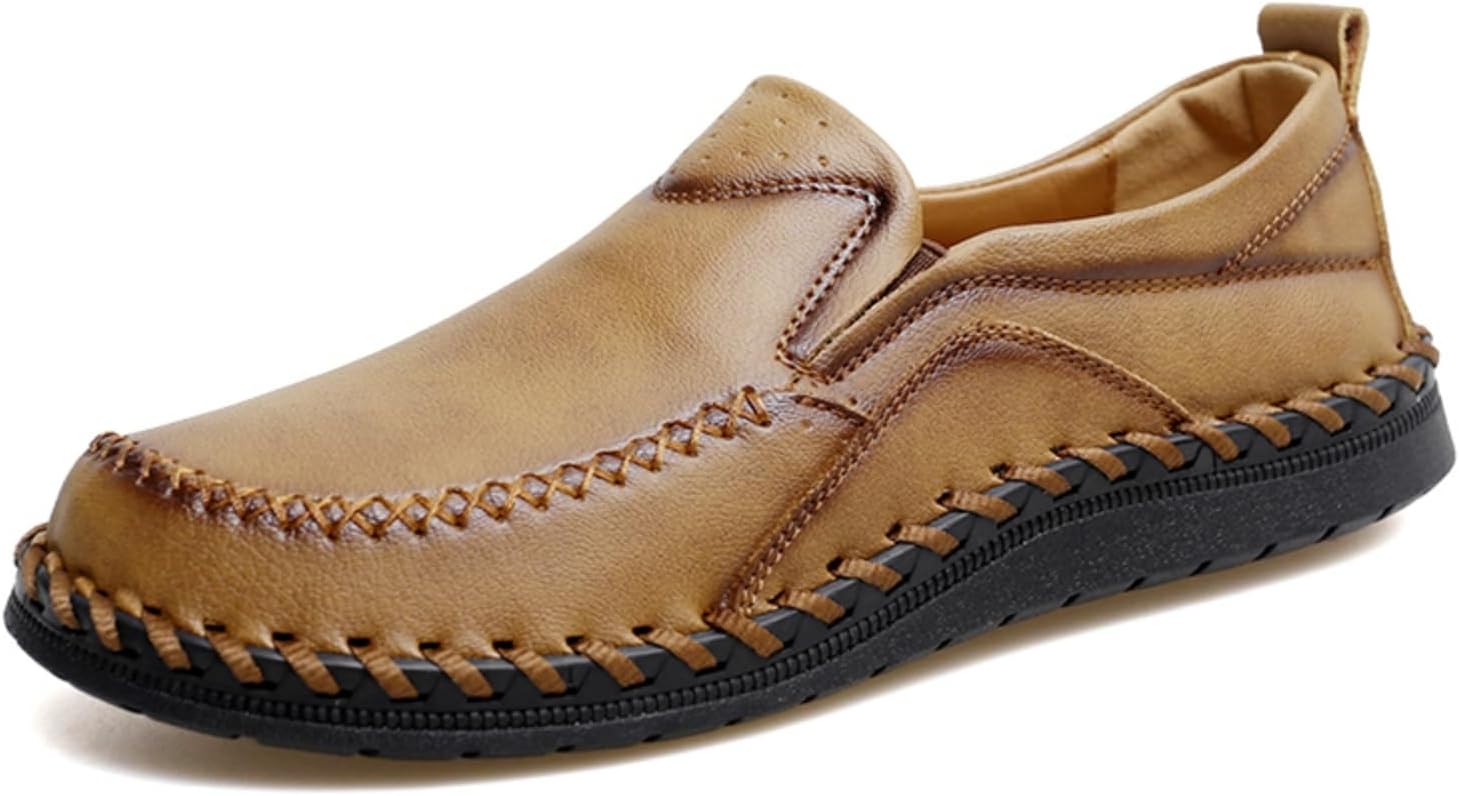 

Мужские повседневные кожаные лоферы YRZHGDL без шнурков, ручной работы, с круглым носком, мокасины, смокинговые пенни-лоферы, удобные легкие нескользящие туфли для работы, прогулок, вождения, вечеринок и повседневной носки, лодочные туфли, корич...