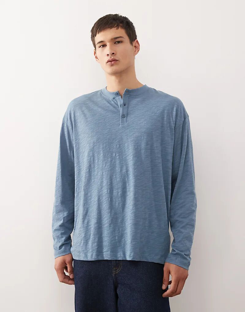 

Футболка Reclaimed Vintage с длинными рукавами из толстого трикотажа хенли синего цвета