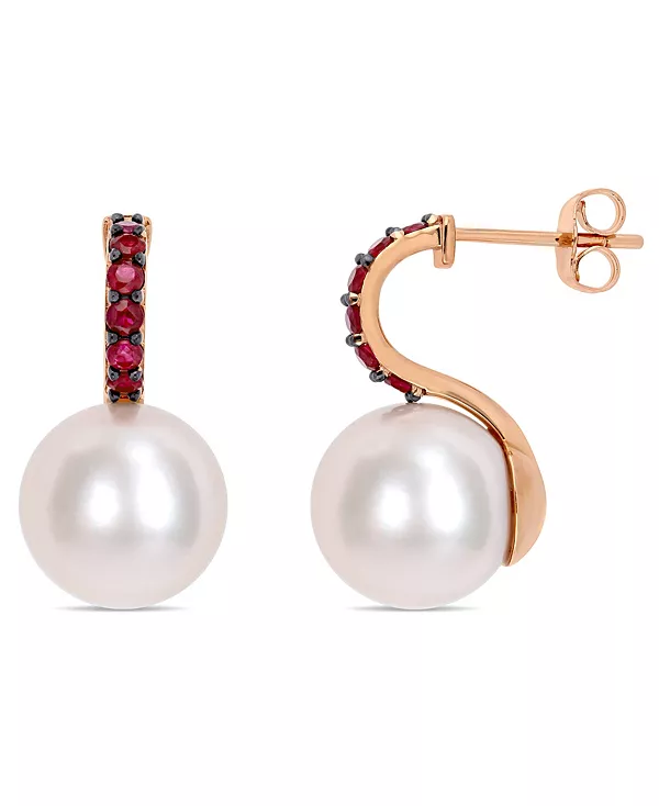 

Серьги-Подвески с пресноводным культивированным жемчугом (11–12 мм) и рубинами (1/2 карата) из 10-каратного розового золота Macy'S, rose