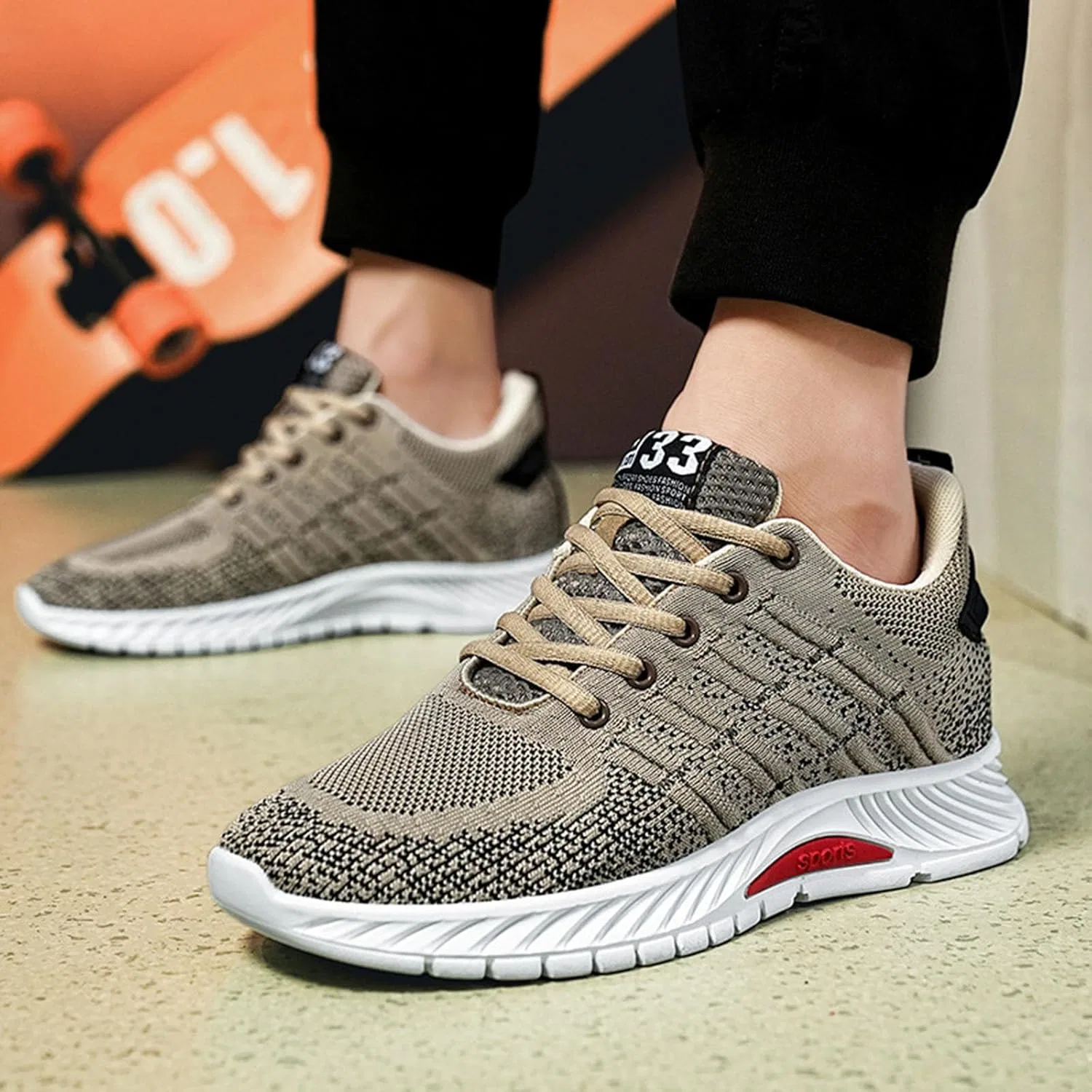 Мужские кроссовки Generisch Trainers, пара мужских туфель с подъемом на каблук, повседневные сетчатые кроссовки, легкие, дышащие спортивные кроссовки на шнуровке со скрытым подъемом пятки для мужчин, см, Braun — фото 2