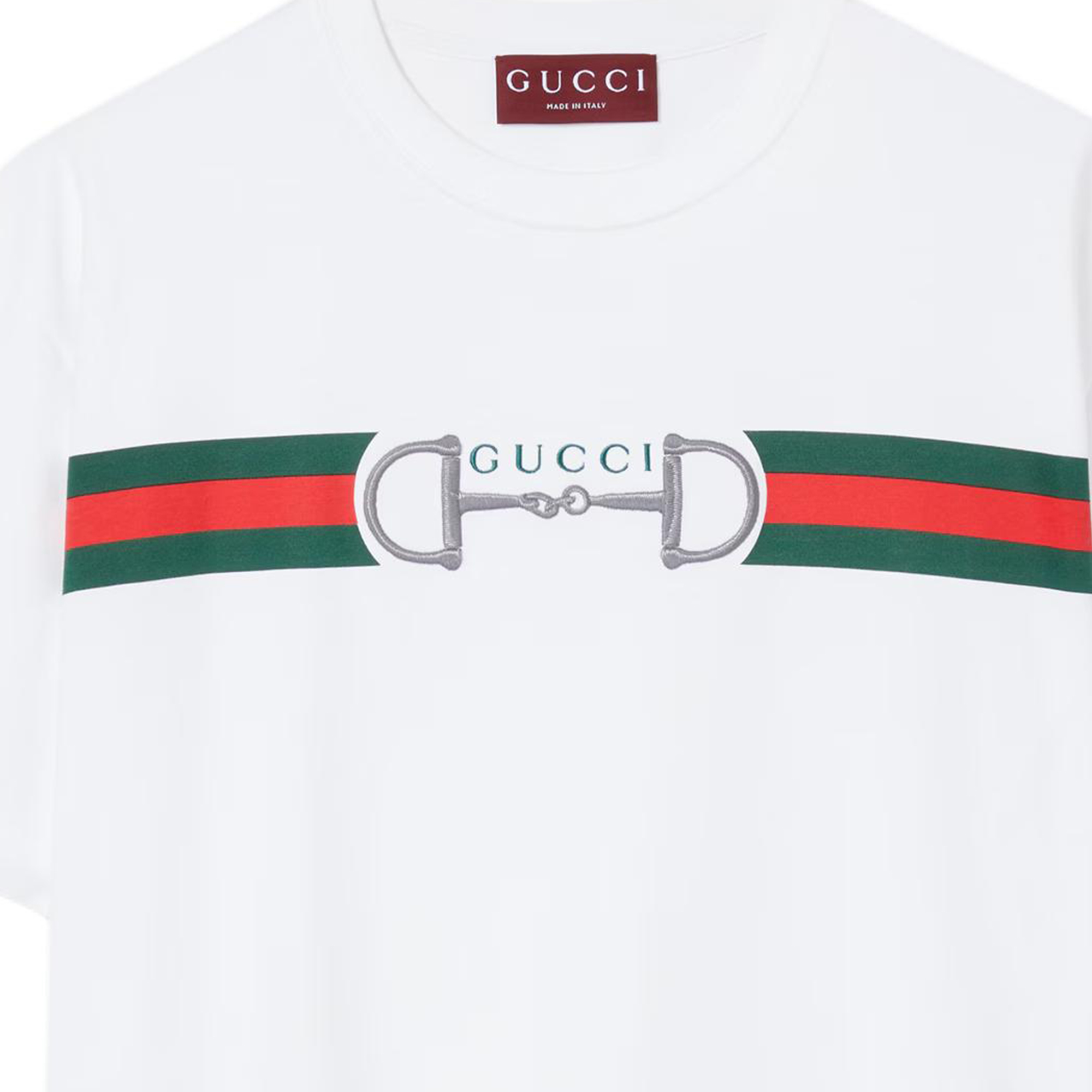 Футболка с вышивкой horsebit и полосками GUCCI, белый — фото 2