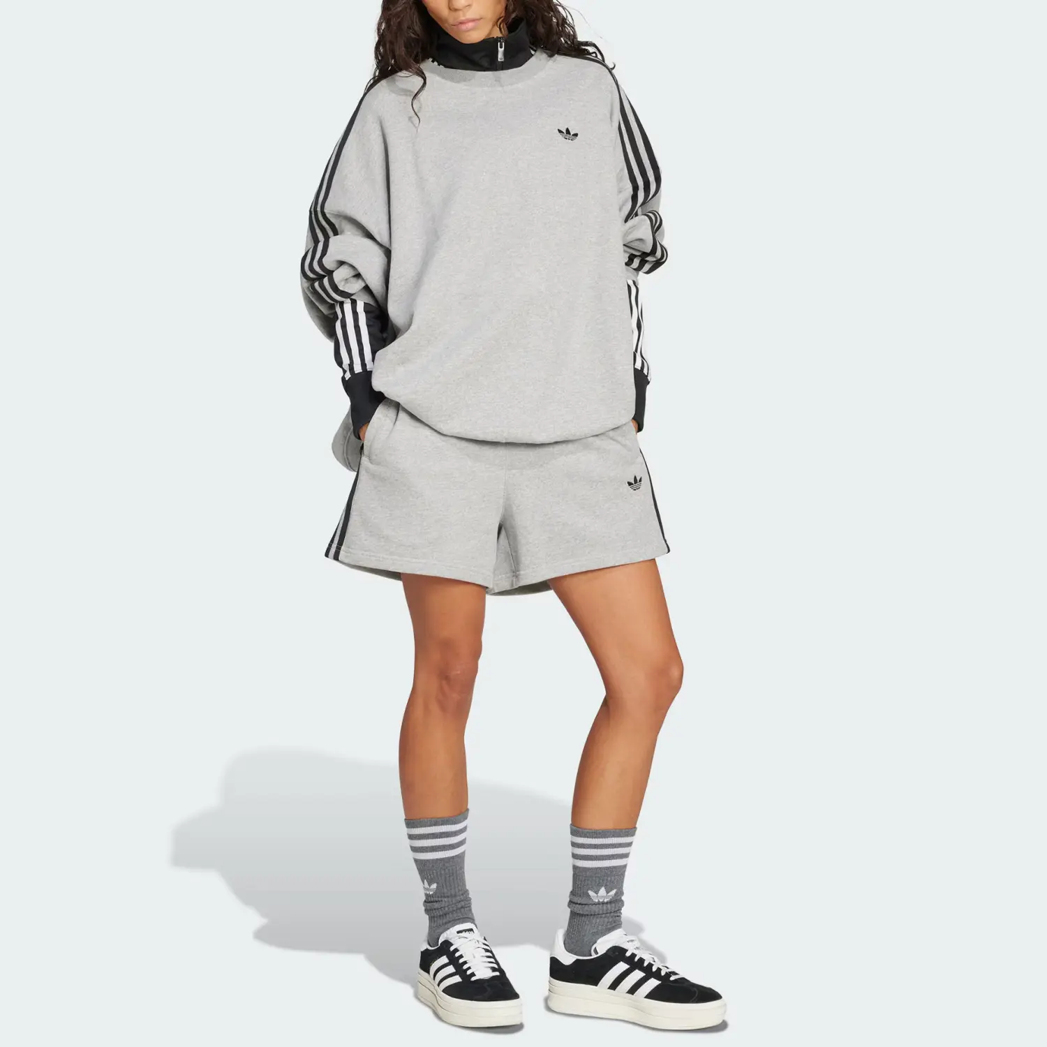 Adicolor SS25 шорты French Terry повседневные шорты женские Adidas Originals, серый/черный — фото 3