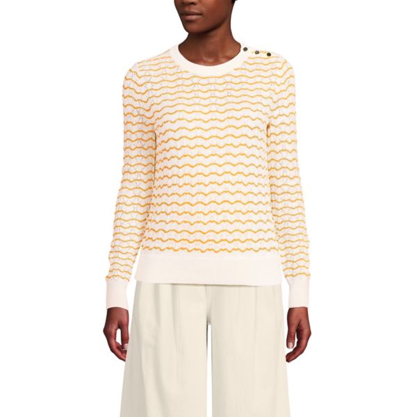 

Женский современный свитер с круглым вырезом Lands' End, цвет ivory mango stripe