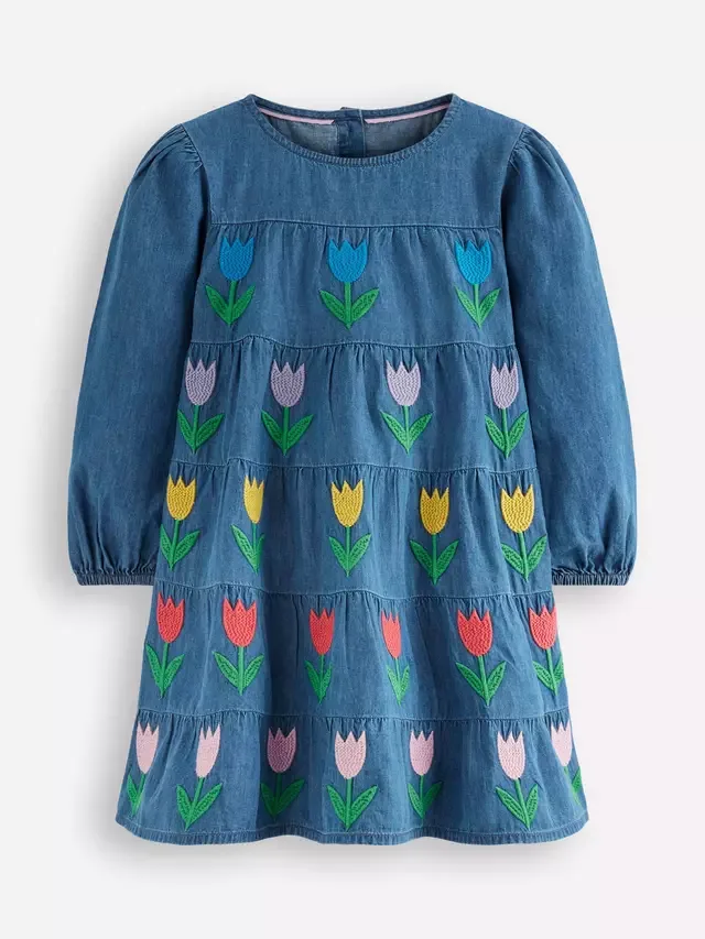 Детское джинсовое платье Тюльпан, синее Mini Boden