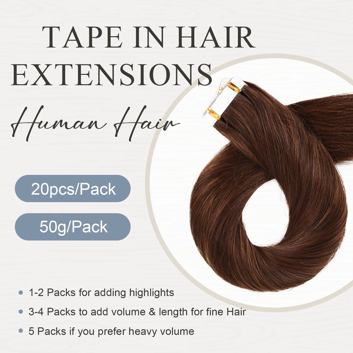 Накладные пряди Originea Tape-In Extensions из натуральных волос, 20 шт., 50 г, 45 см, средне-коричневые Originea, #4 — фото 2