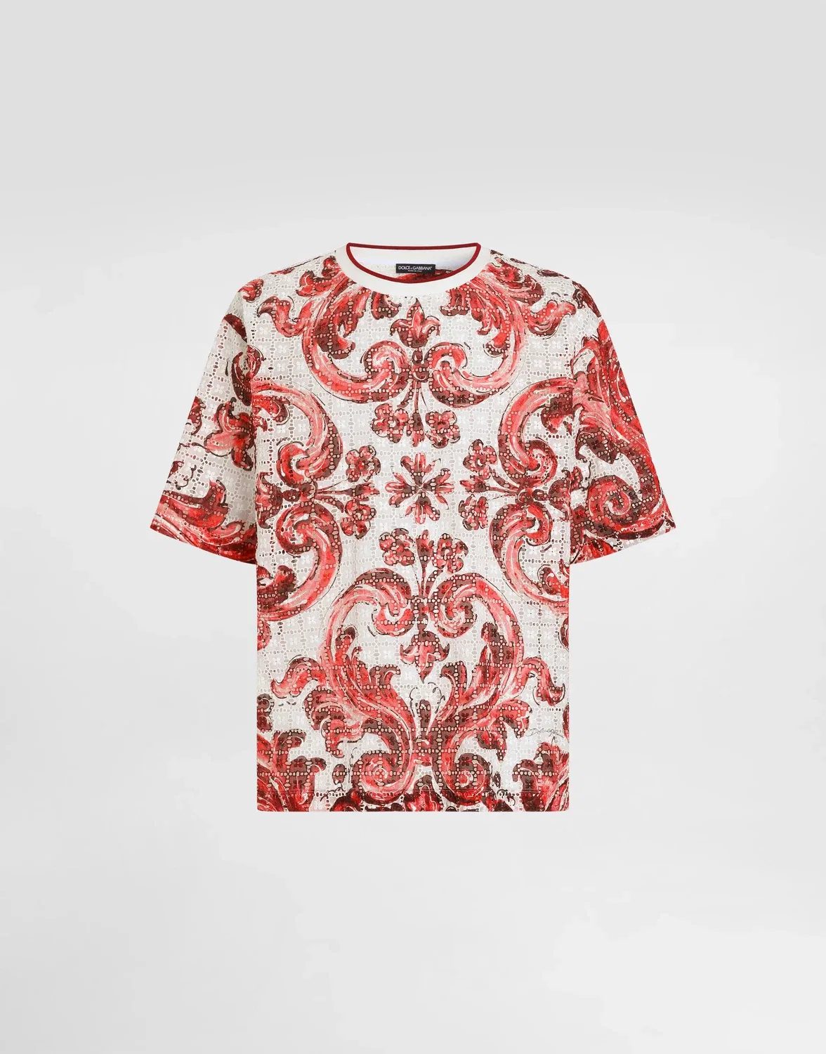 Футболка из прошвы с марокканским принтом маскарпоне DOLCE & GABBANA, бежевый