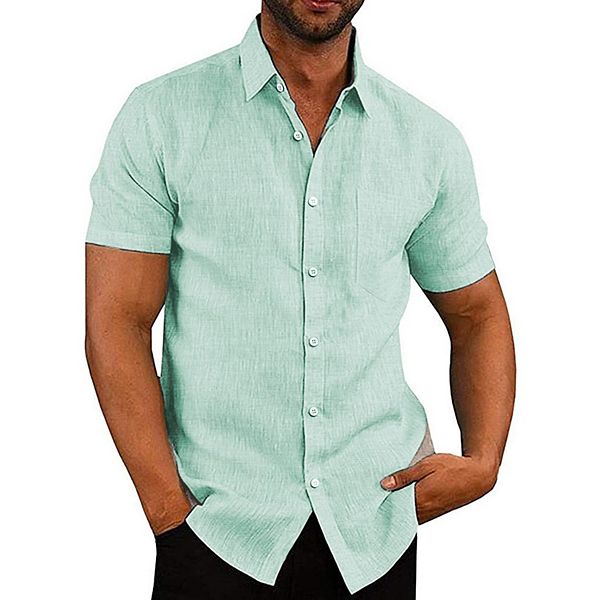 

Мужская повседневная рубашка из шамбре с коротким рукавом Coofandy, Light Green