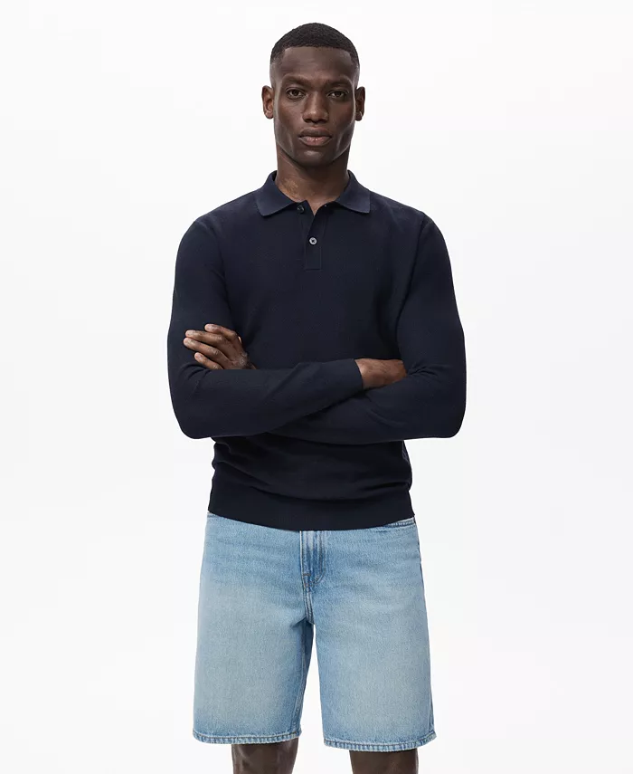 

Мужская поло из микроструктурного хлопка Mango, синий