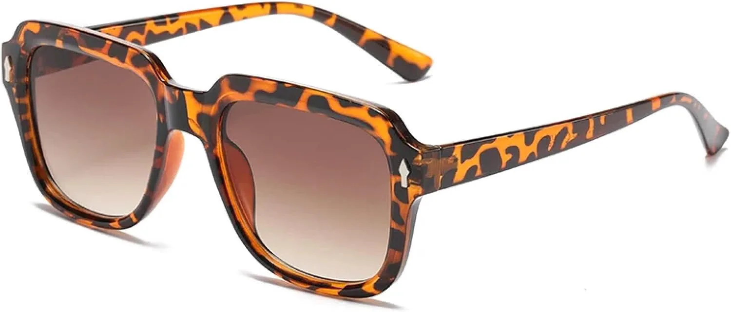 

Модные минималистичные солнцезащитные очки для женщин в крупной оправе, винтажные очки с защитой от УФ-излучения UV400, стильные винтажные очки TKKTLLT, Leopard