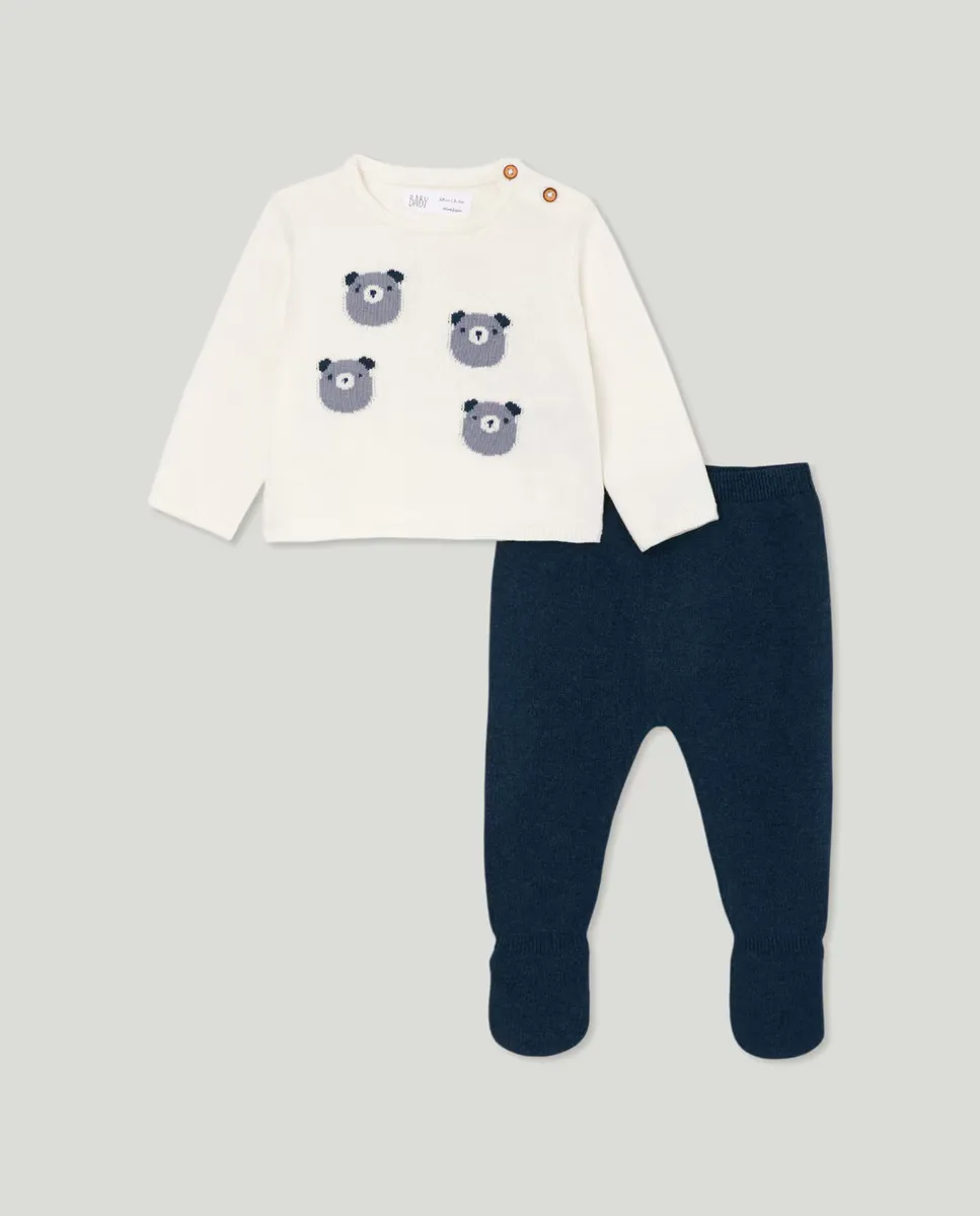 

Длинный тонкий жаккардовый трикотажный комплект для младенца Baby El Corte Inglés, темно-синий