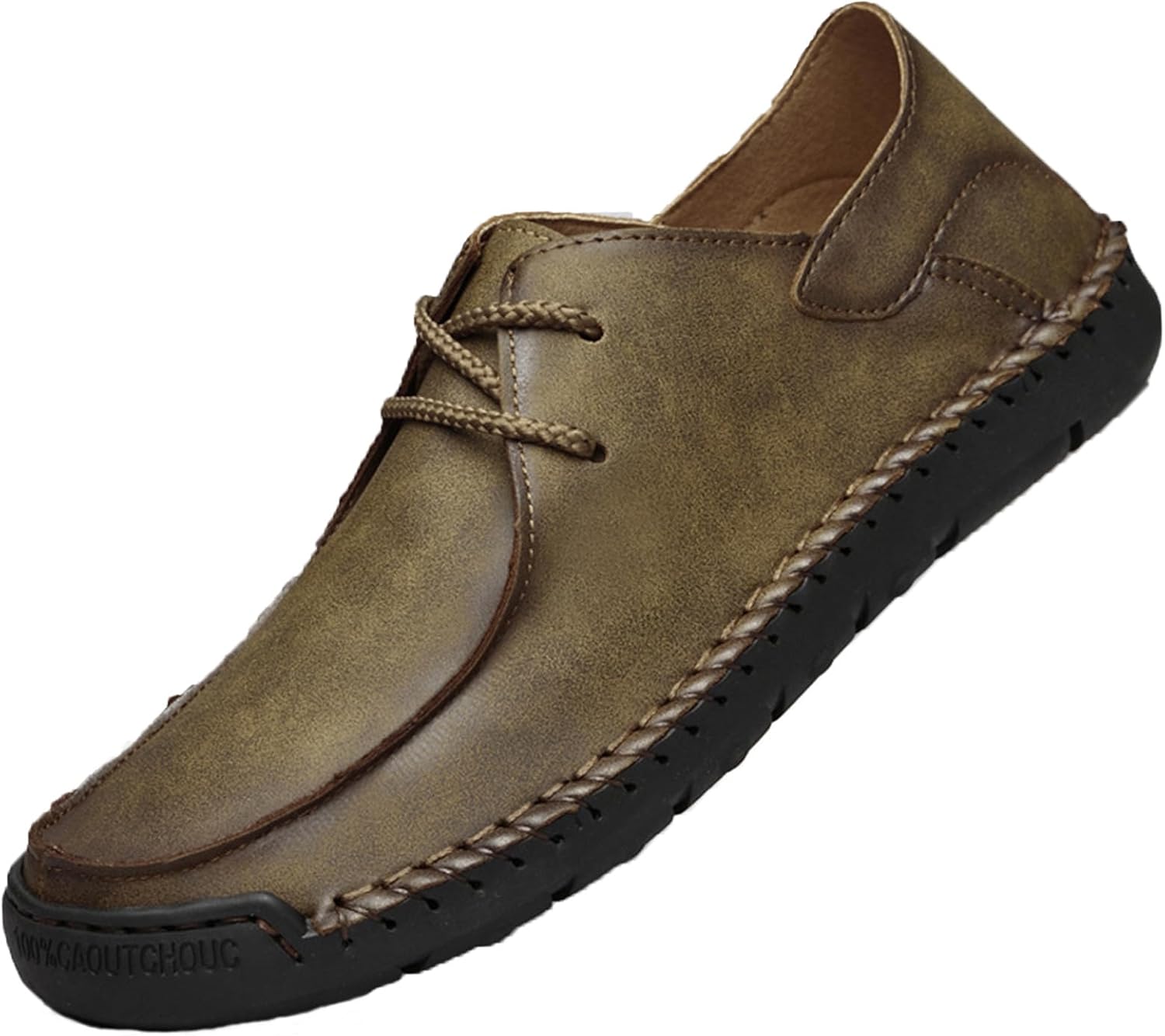 

Мужские лоферы с ручной прошивкой и шнуровкой, кожаные повседневные слипоны, легкие винтажные, противоскользящие, рабочие, и прогулок Angrymonkey, хаки