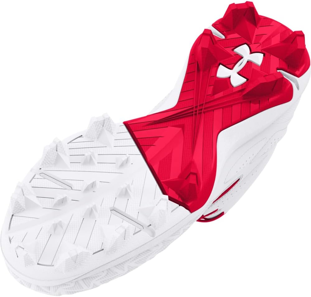 Бейсбольные бутсы Under Armour для мальчиков Leadoff Mid RM JR 3.0, белый/красный — фото 3