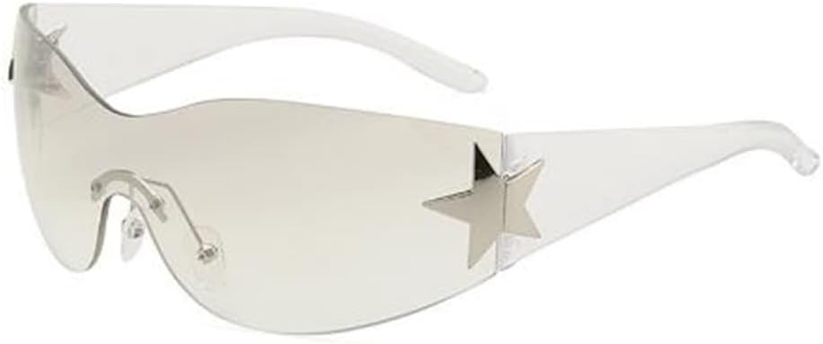 

Солнцезащитные очки без оправы с пятиугольной звездой для женщин, модные солнцезащитные очки-щитки с обтекаемой формой для мужчин, солнцезащитные очки без оправы с градиентными линзами star shop, White Flat/Transparent Feet