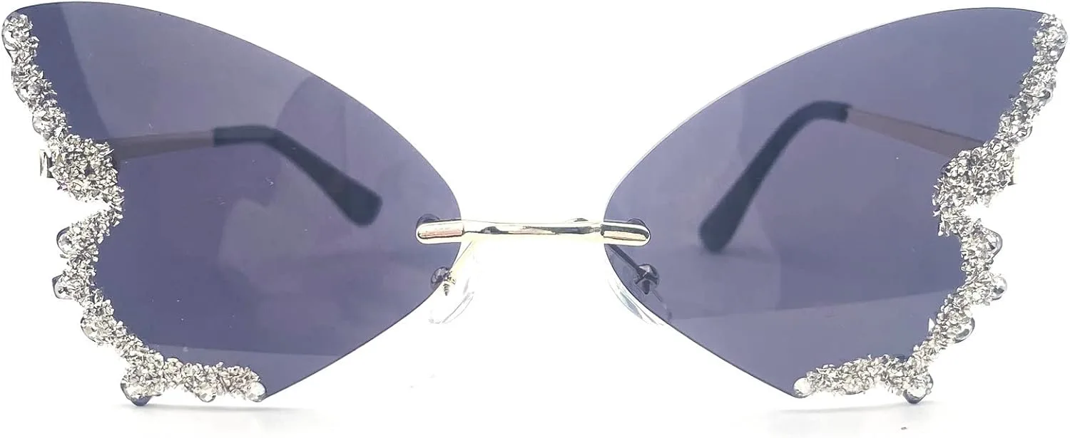 

Женские солнцезащитные очки с бриллиантами и бабочками, защита от УФ-излучения, винтажный стиль, вечеринка, без оправы, со стразами (черные) mincl, Black