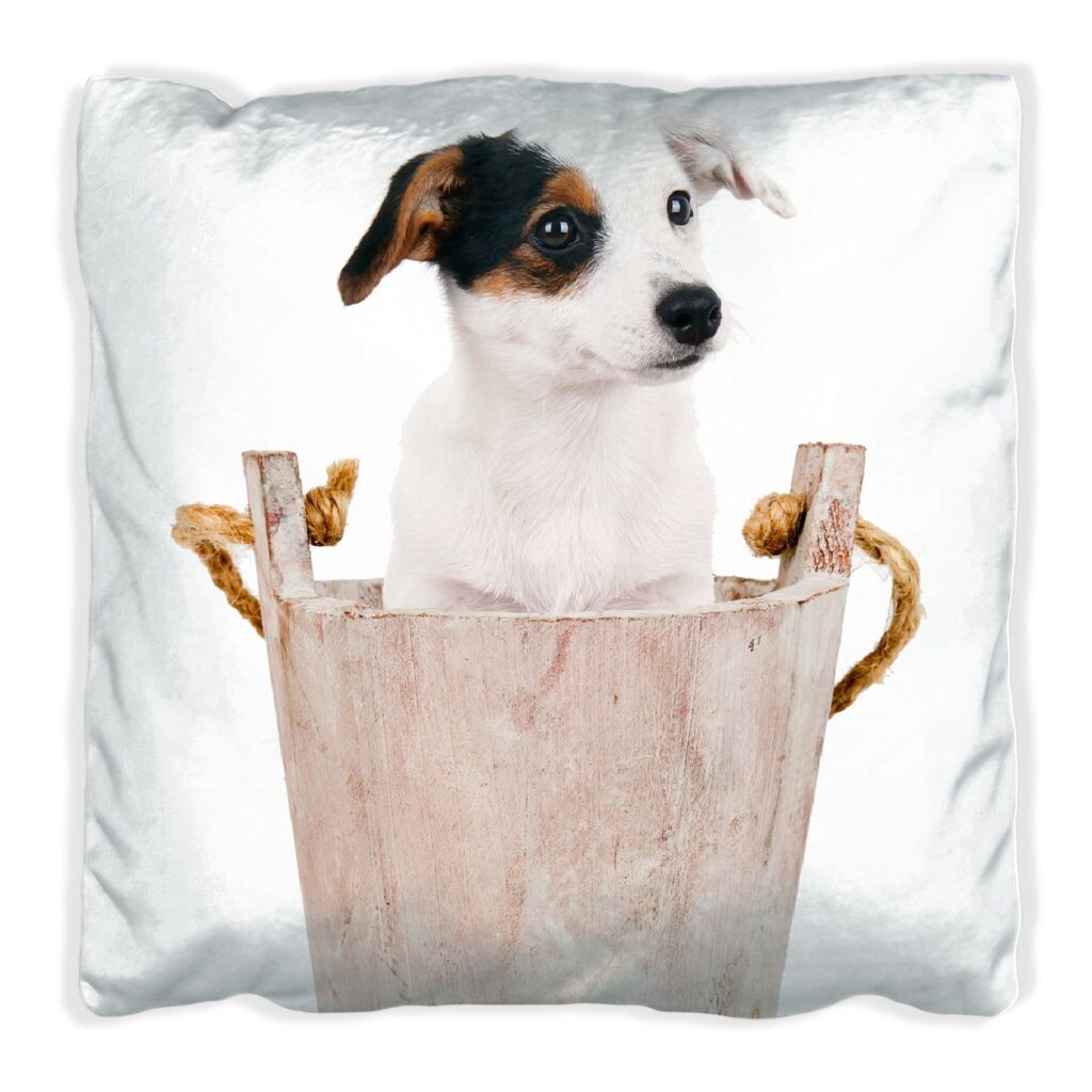 

Подушка Wallario Premium, мягкая поверхность, с мотивом щенка Джека Рассела Терьера в деревянном ведре, размер: 60 х 60 см, с белой спинкой