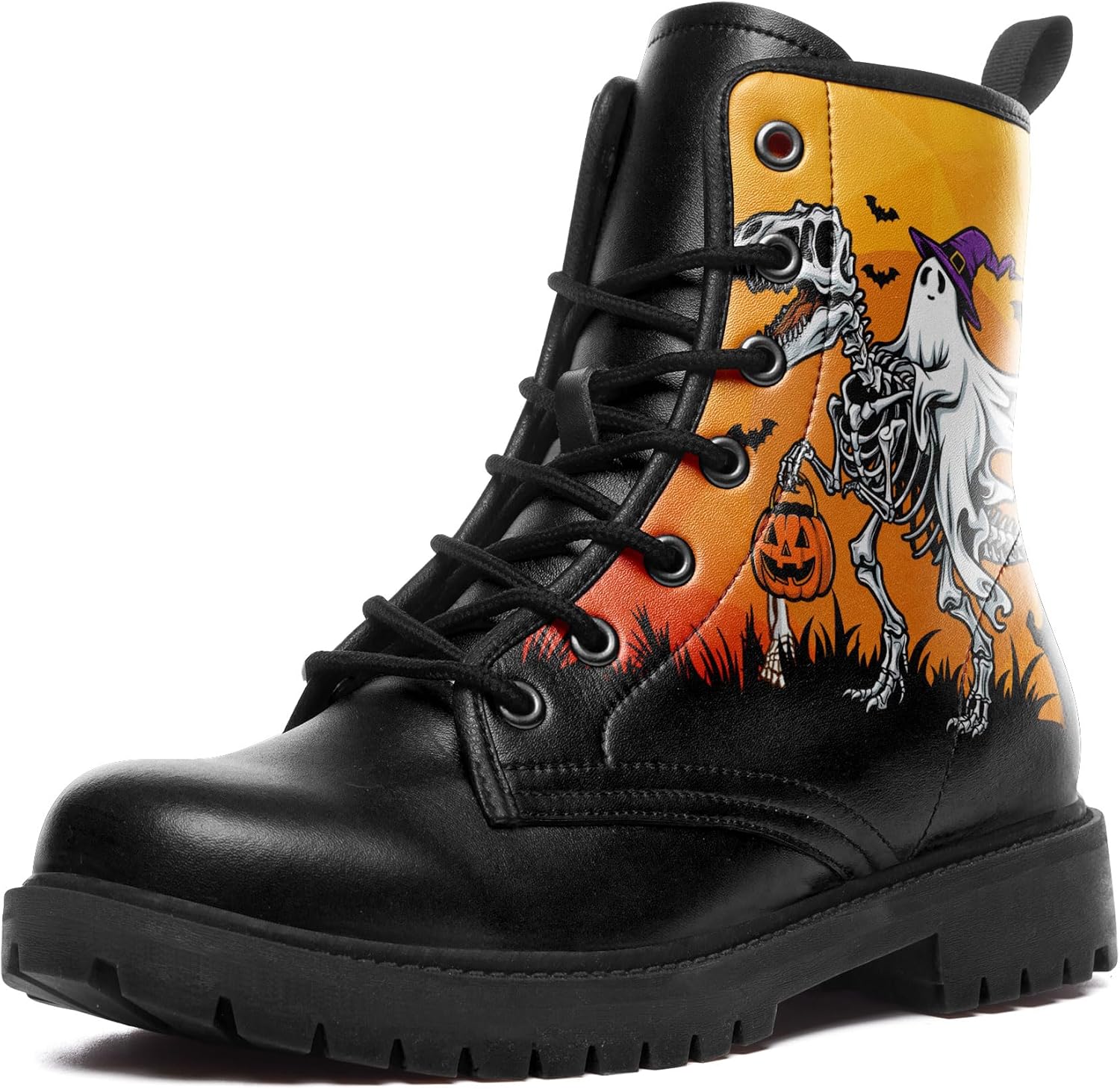 

Унисекс готические панк-бутсы с черепом и розой, кожаные ботильоны на шнуровке для косплея, походов, мотоцикла и повседневной носки AWSOLE, Jellyfish Yellow Black