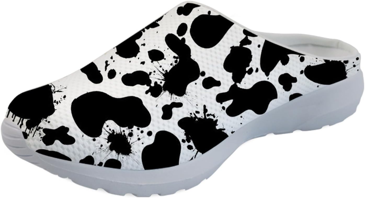

GLENLCWE Милые мужские сабо с коровьим принтом, женские прогулочные мюли, кроссовки, сетчатые мягкие садовые сабо, легкая водная обувь, Cute Cow