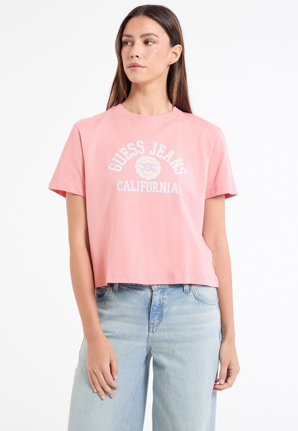 

Футболка с принтом Guess Jeans, фуксия