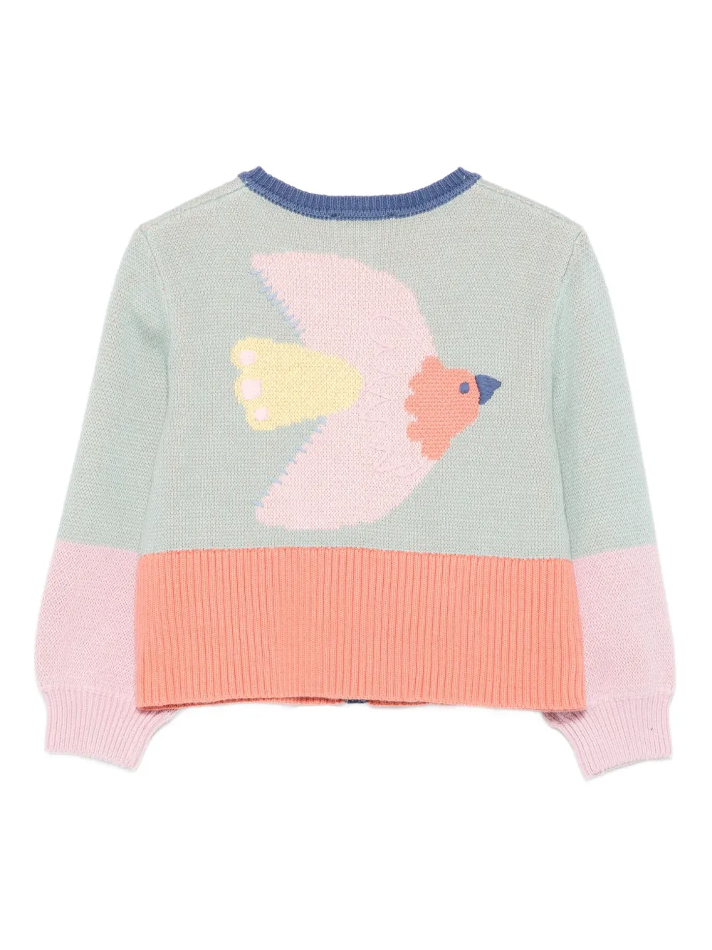 Кардиган с цветными блоками и птичьим принтом Stella McCartney Kids, зеленый — фото 2