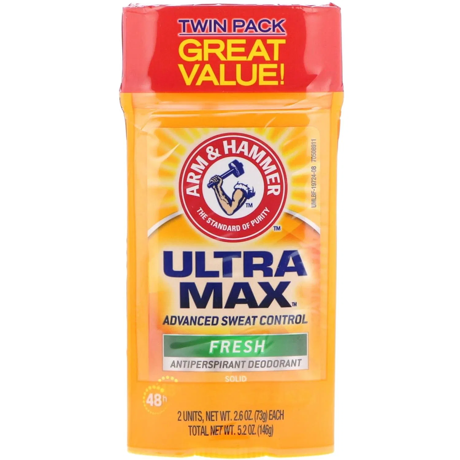 Твердый дезодорант-антиперспирант Arm & Hammer Ultra Max Fresh, 2.6 унции, двойная упаковка Arm & Hammer