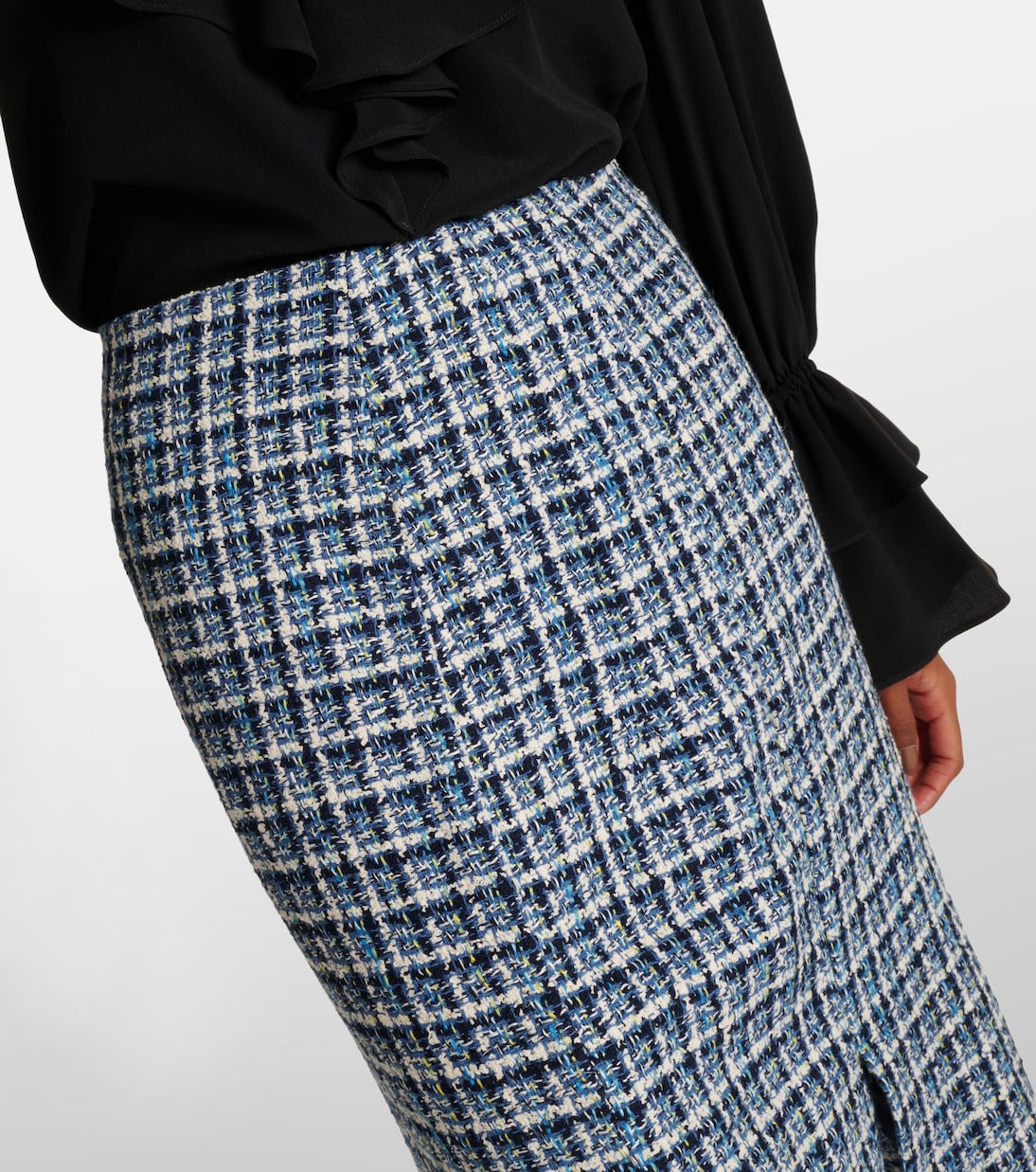 Юбка миди из хлопкового твида с высокой талией Etro, Multicolour On Blue Base — фото 4