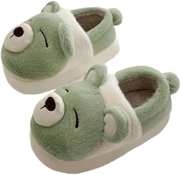 

Милые тапочки с медведем, пушистые тапочки с эффектом памяти, зимние домашние тапочки, хлопковые тапочки для женщин и мужчин Plonme, зеленый