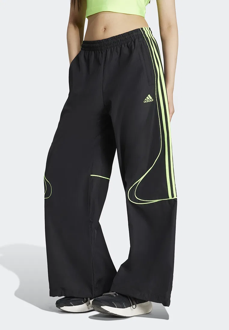 Брюки, оверсайз, Teamgeist Adicolor Oversized Woven Track Pants, Adidas, черный/зеленый