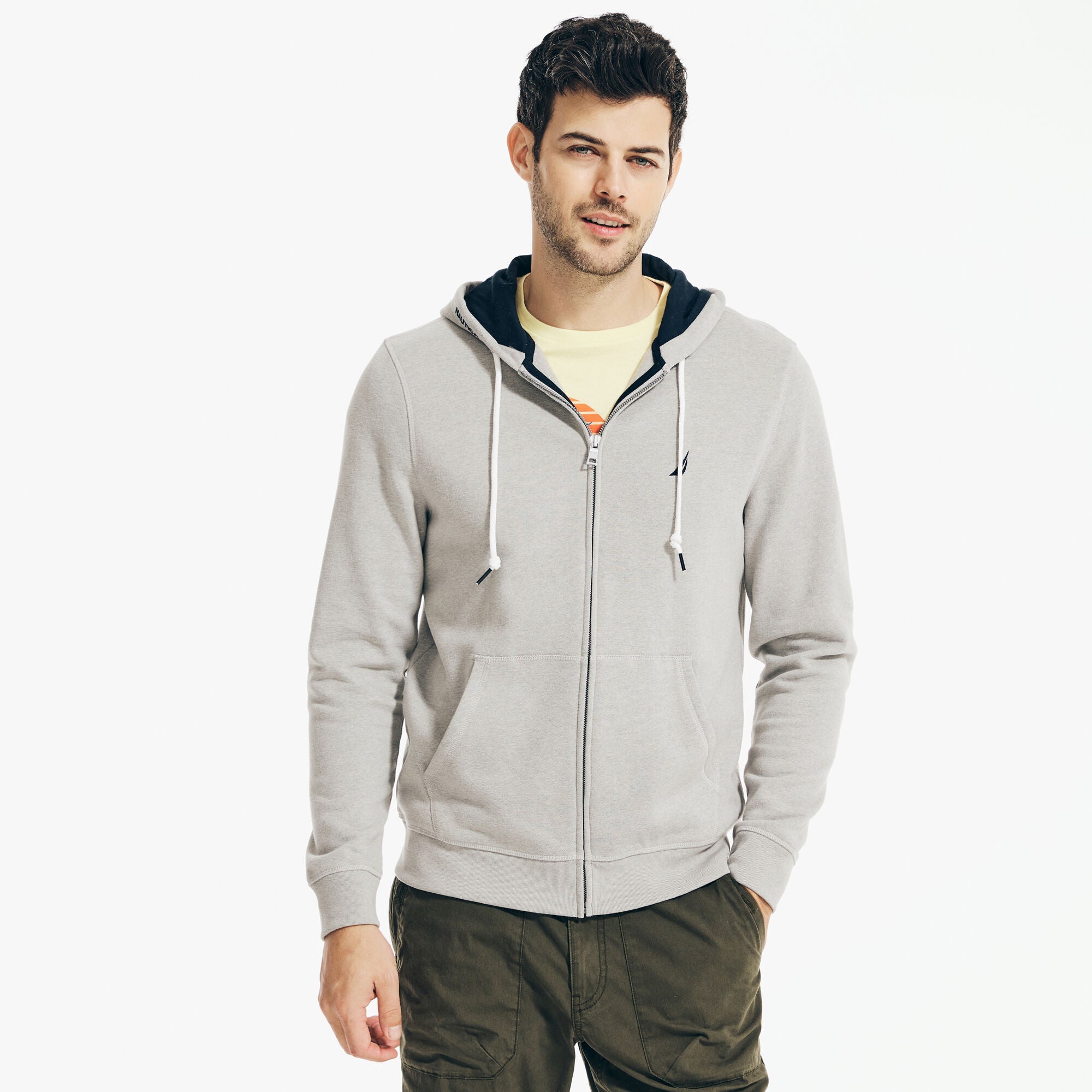 

Nautica Мужская однотонная толстовка с капюшоном на молнии, цвет grey heather