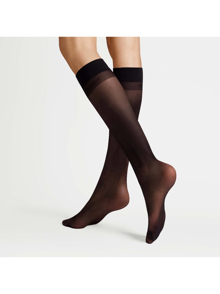 

Hudson Изящные высокие чулки до колена, мягкие, матовые, размер 20, с эластичным поясом, черного цвета