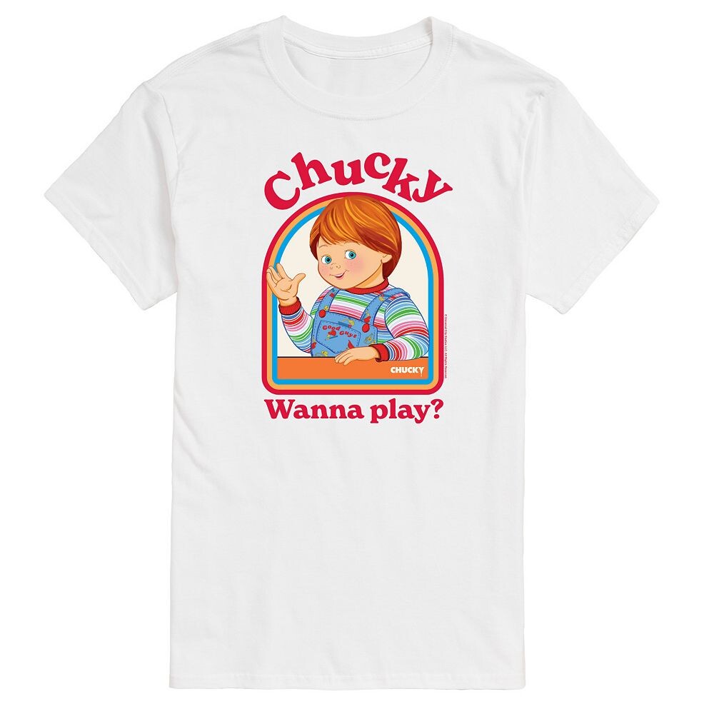 

Мужская футболка с рисунком Chucky Wanna Play Licensed Character, белый