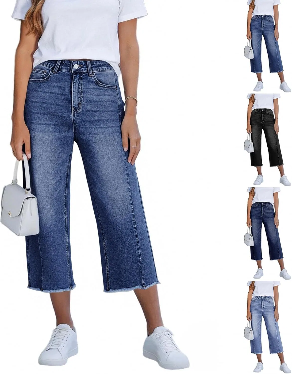 Джинсы капри high waist, королевский синий