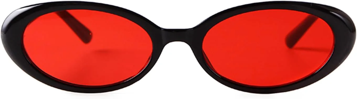 

Модные ретро-солнцезащитные очки овальной формы для женщин, в стиле 90-х, винтажные узкие солнцезащитные очки в стиле Y2K VIA LEECA, Black Frame Red Lens