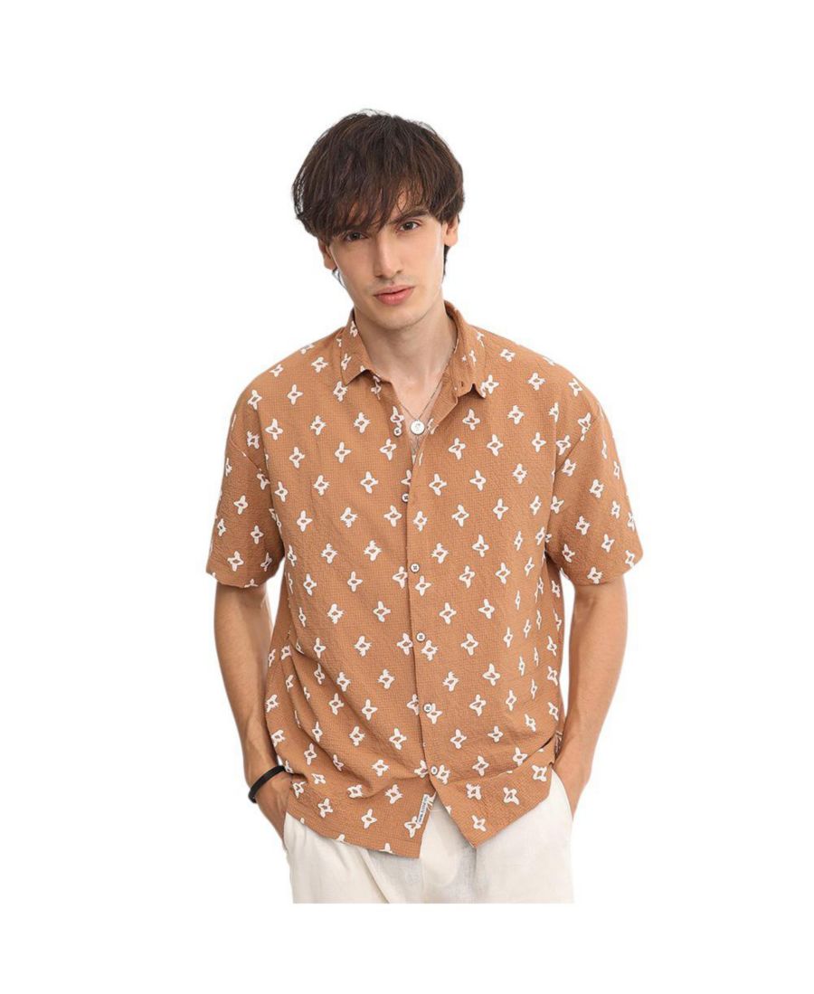 

Мужская рубашка свободного кроя бежево-коричневого цвета с цветочным принтом Campus Sutra, Brown