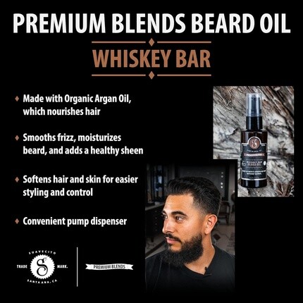 Premium Blends Beard Oil Несмываемый кондиционер для смягчения волос, увлажнения кожи, устранения перхоти, здорового роста, ароматизатор Whiskey Bar, 1 жидкая унция Suavecito — фото 3