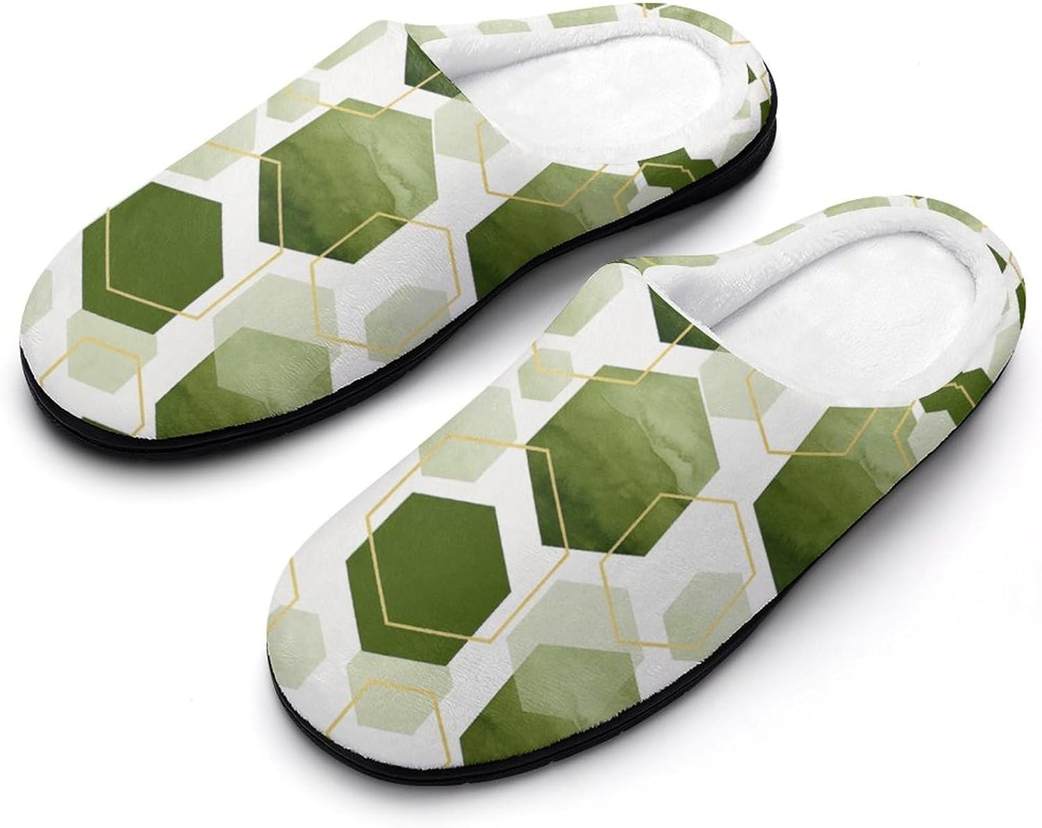 

Мужские домашние тапочки KKdskkds с геометрическим узором шестиугольника, бирюза и золотой, хлопковые, теплые, удобные, дышащие, с нескользящей подошвой