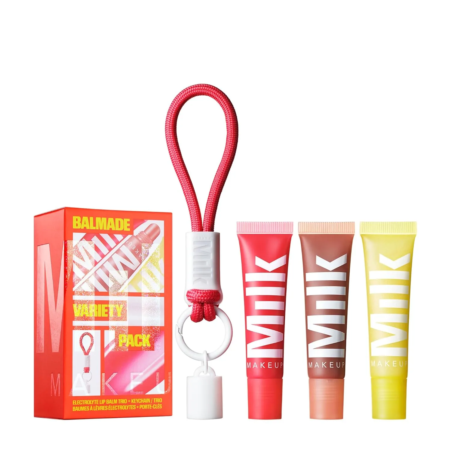 Milk Makeup 3-Pack Balmade Hydrating Lip Balm Gift Set - увлажняющий бальзам для губ с полупрозрачным оттенком и глянцевым блеском для визуально более пухлых губ + эксклюзивный брелок, 3pk Gift Set