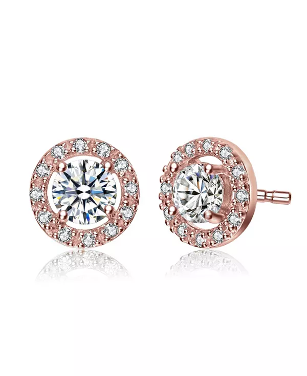 

Элегантные серьги-гвоздики с ореолом из кубического циркония Rachel Glauber, pink