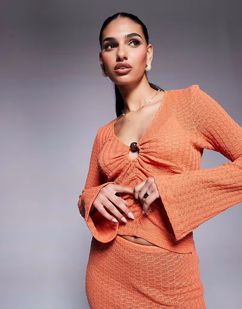 

Комбинируемый полупрозрачный топ ASOS DESIGN с длинными рукавами и фурнитурой оранжевого цвета