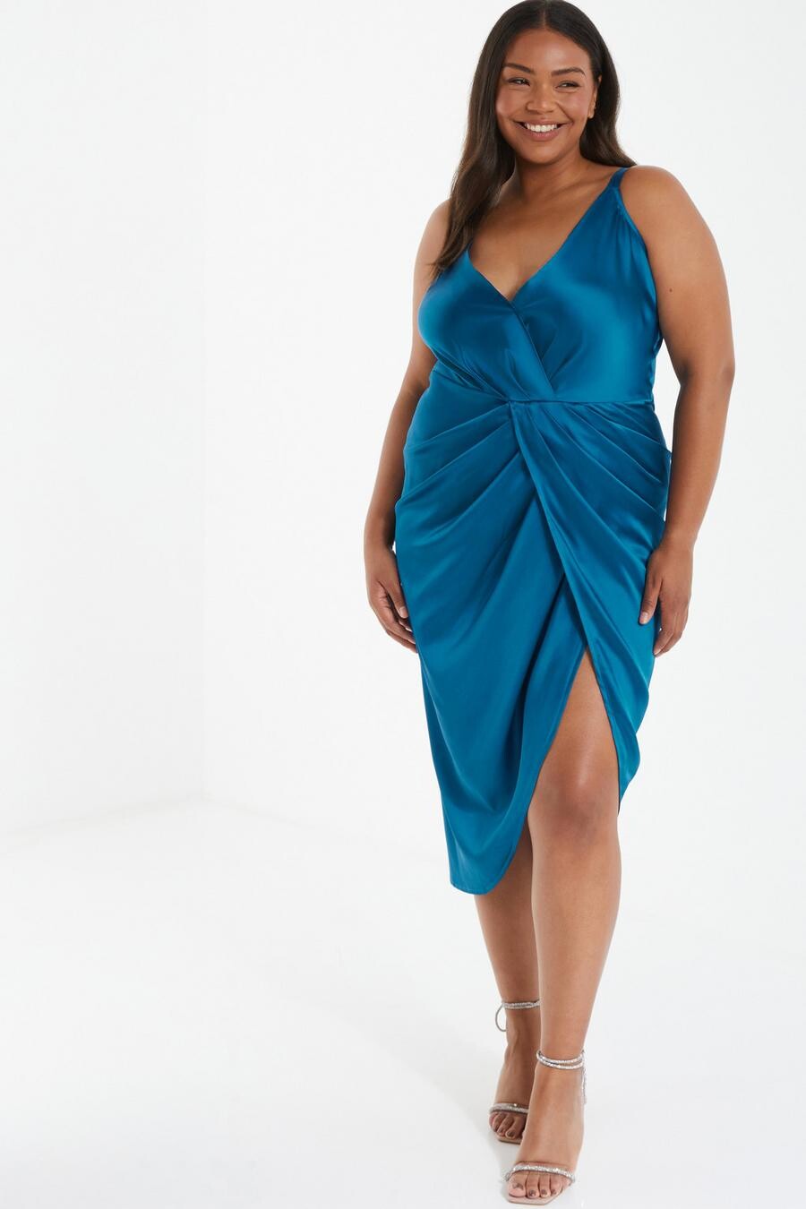 

Платье миди Curve Teal Satin со сборками QUIZ Clothing