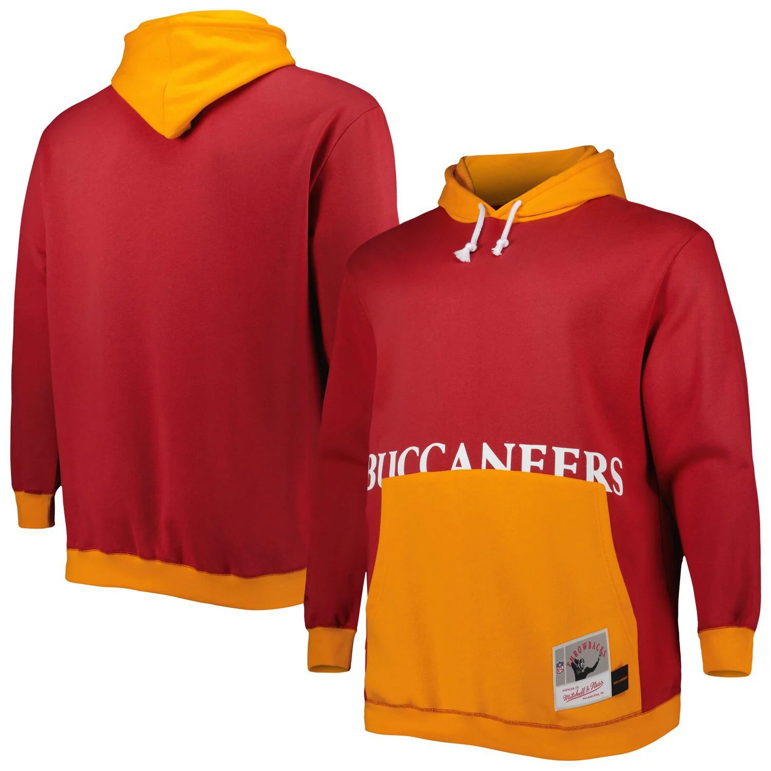 

Мужской пуловер с капюшоном Mitchell & Ness красный/оранжевый Tampa Bay Buccaneers Big & Tall Big Face