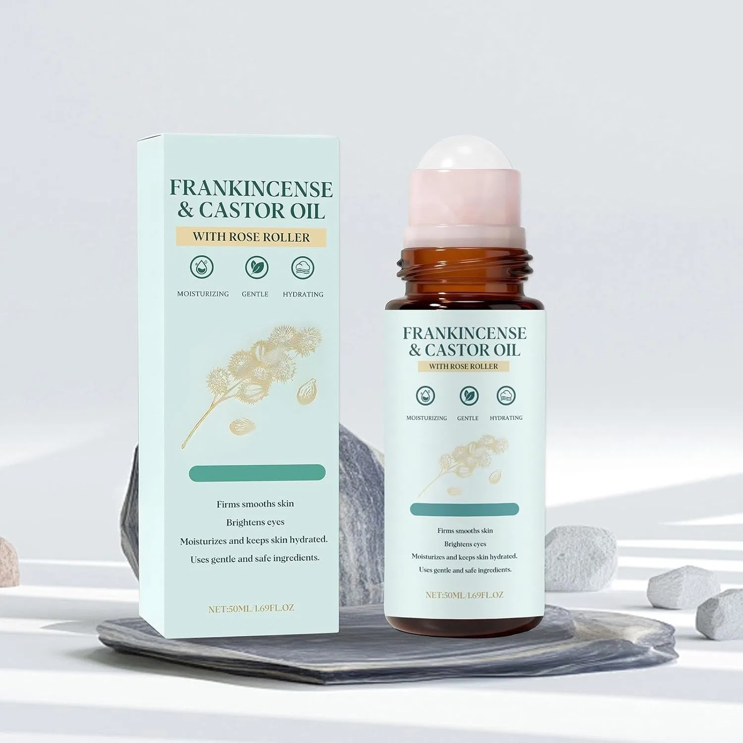 Масло для лица — С ладаном и касторовым маслом с розовым кварцем роллербол, Generic, 50 мл — фото 2