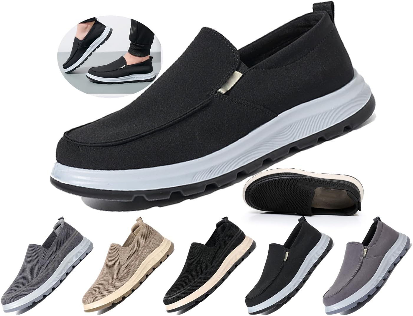 

Мужские кроссовки без застежек с дышащей текстильной тканью для ходьбы, удобной противоскользящей подошвой для дома, отдыха, путешествий и вождения Generic, черный