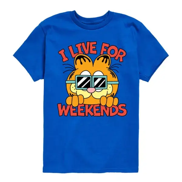 

Футболка с принтом «Гарфилд, я живу ради выходных» для мальчиков 8-20 лет Licensed Character, синий