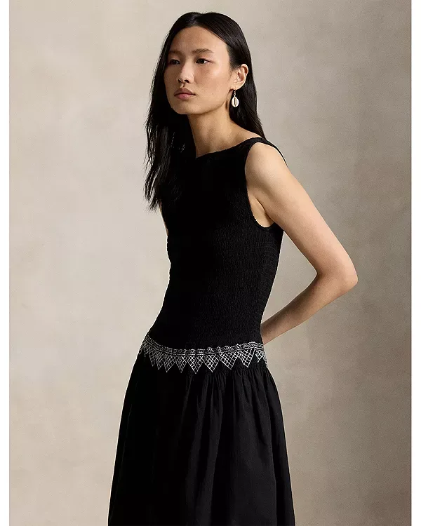 Платье из вуали с присборенной отделкой Ralph Lauren, Black — фото 2