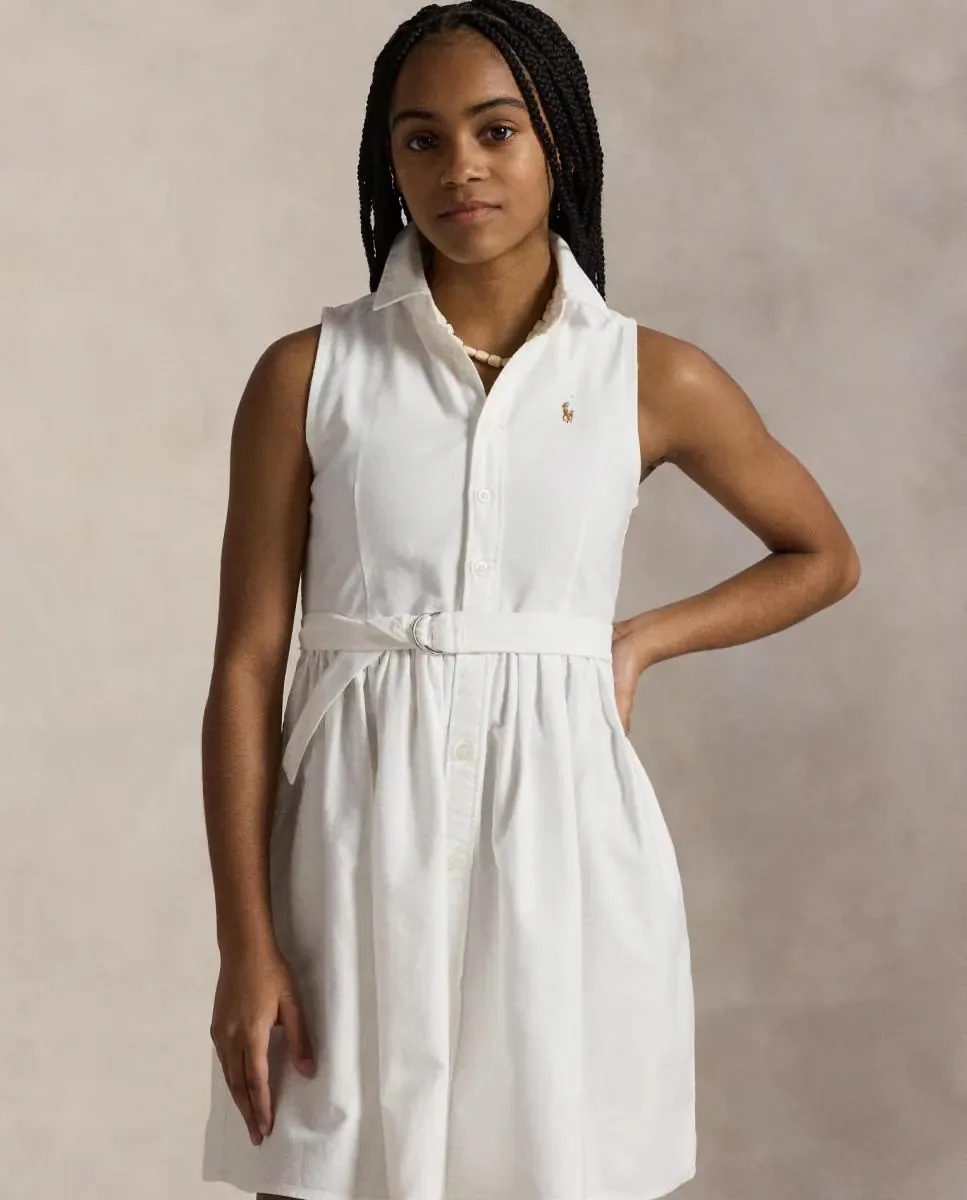 Сарафан-рубашка для девочки из хлопка без рукавов Polo Ralph Lauren, белый — фото 2