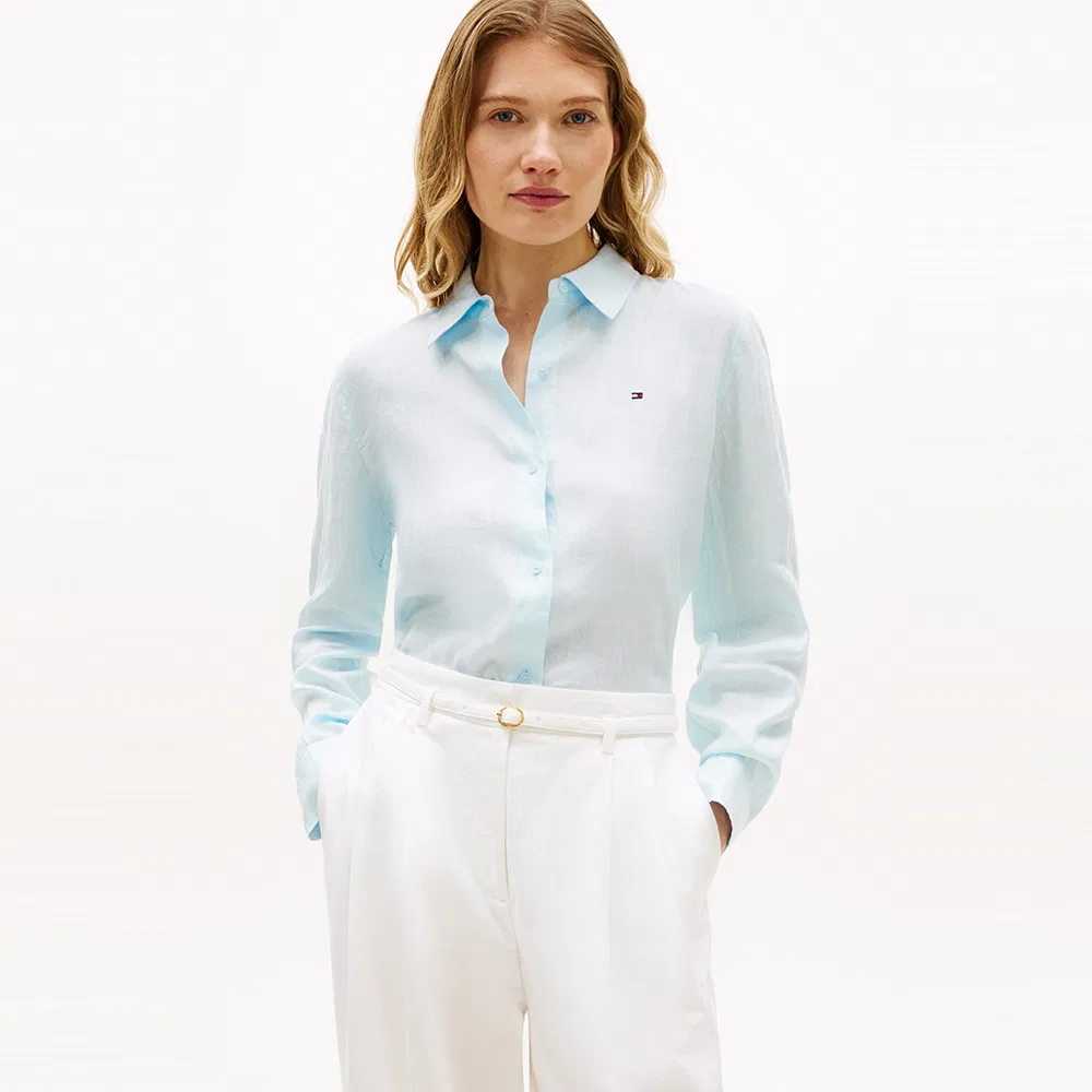 Женская базовая льняная рубашка, небесно-голубая, от Tommy Hilfiger Women