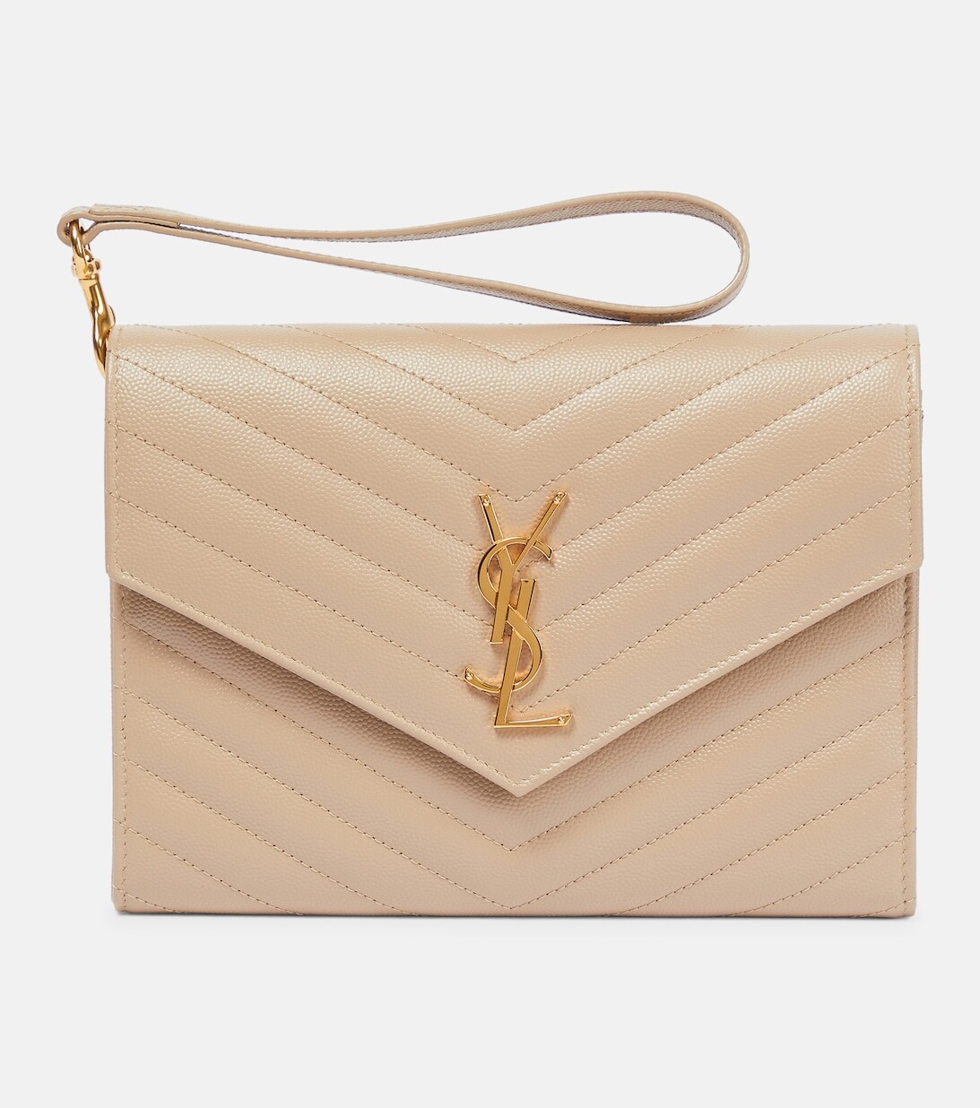 

Кожаный клатч Cassandre Small с матовой отделкой Saint Laurent, бежевый