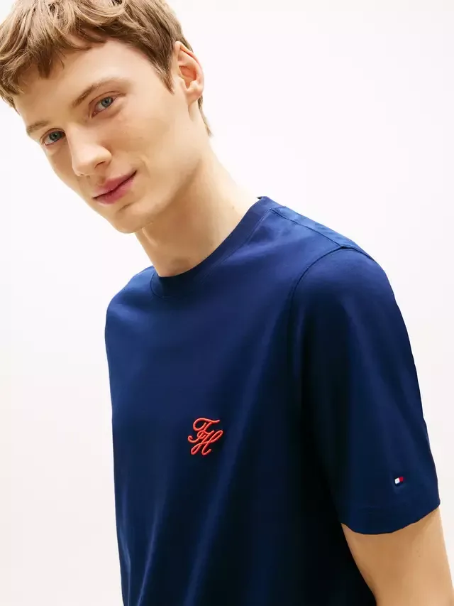 Хлопковая футболка стандартного кроя с коротким рукавом и логотипом Tommy Hilfiger, Dark Blue — фото 4