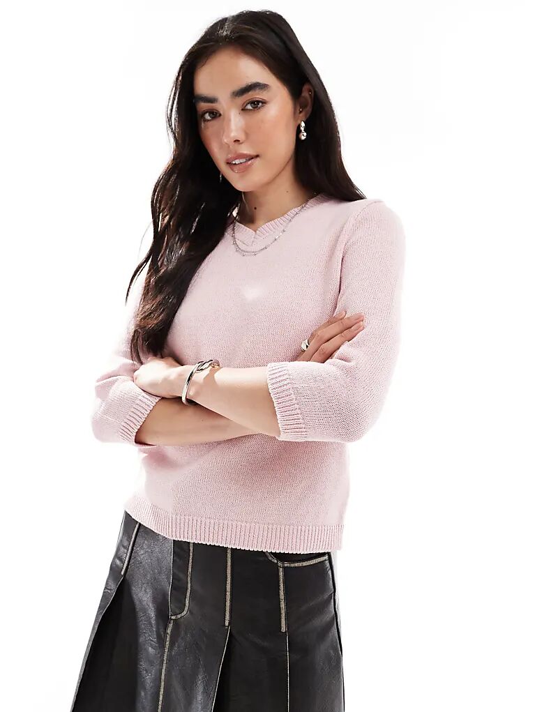 

Вязаный свитер ASOS DESIGN с V-образным вырезом бледно-розового цвета